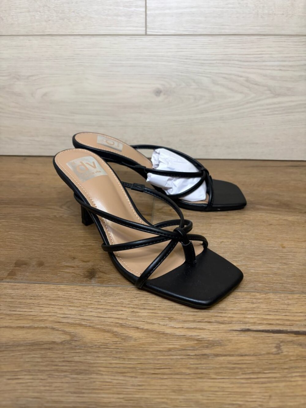 DV by Dolce Vita Zini Black Strappy Stiletto Heel Sandals Size 5